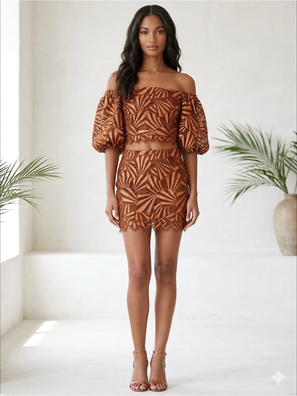 Eva Franco x Anthropologie Copper Metallic Shine Lace Quiet Luxury Blouse Top M